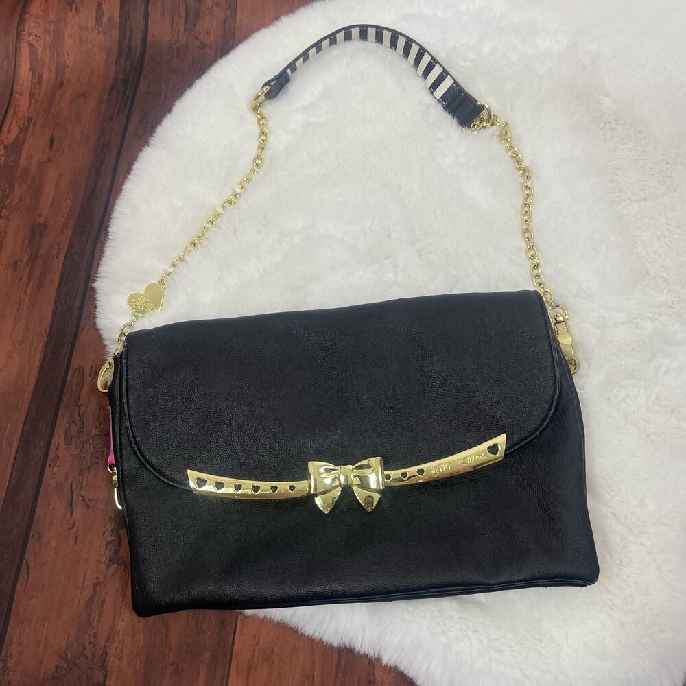 Betsey Johnson Mermaid Shoulder Bag Black‎ Gold Tone Pink